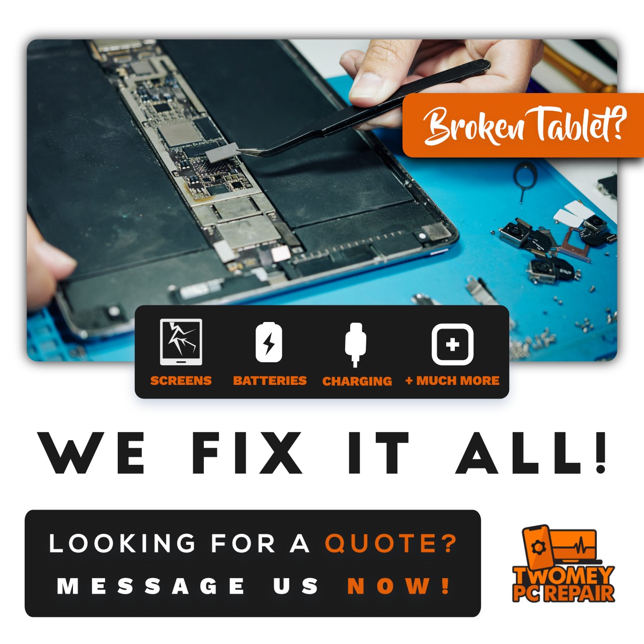A tablet repair service that fixes all types of broken tablets.