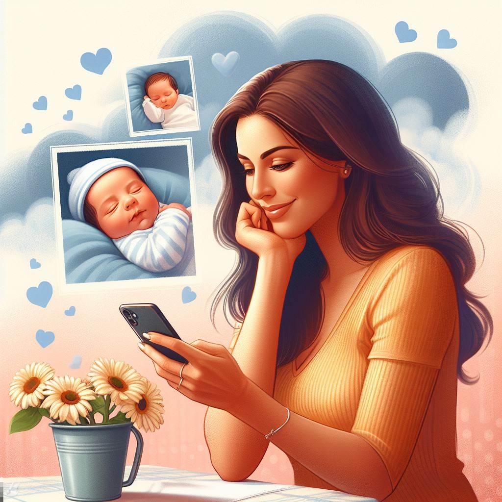 A woman is looking at her phone while holding a baby.