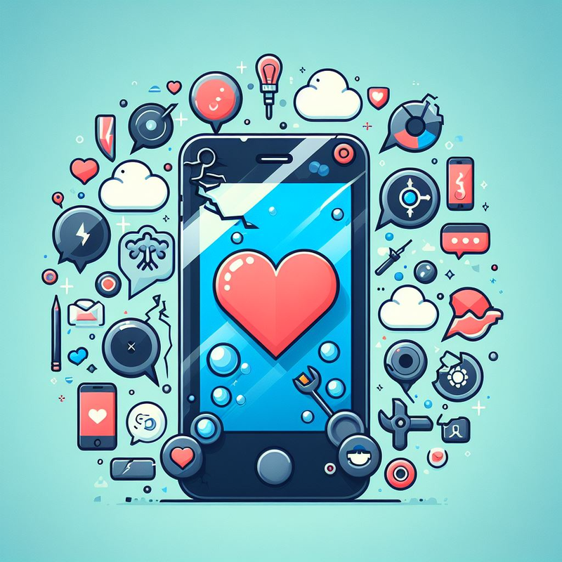 A smartphone with a heart surrounded by social icons.