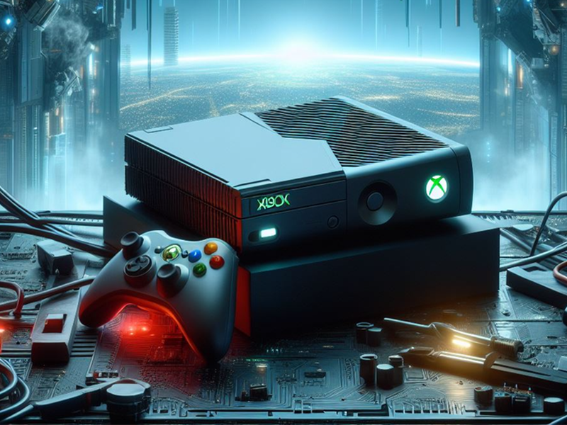The xbox one is sitting on top of a circuit board.