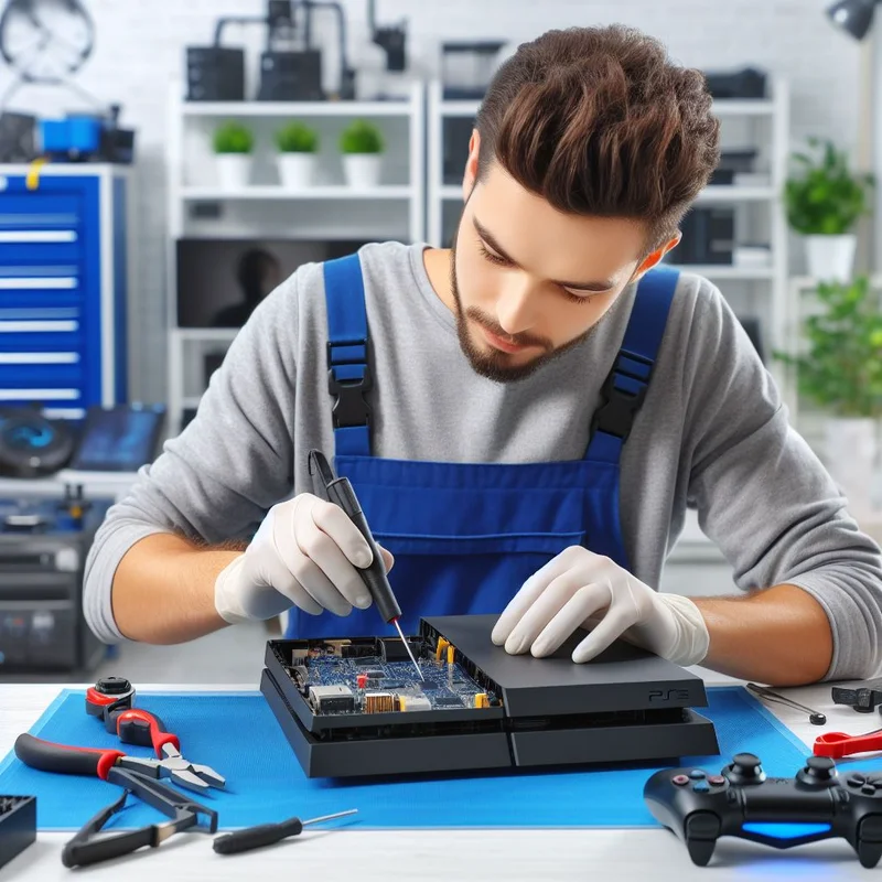 At Twomey PC Repair, a man is fixing a PS4 console in the Highland shop.