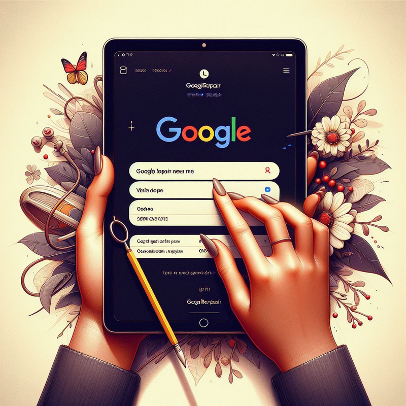A hand holding an iPad with Google displayed on the screen.