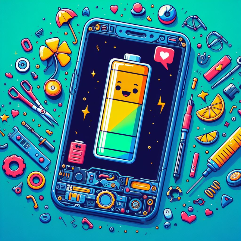 An animated depiction of a phone undergoing battery replacement, aiming to revive its functionality.